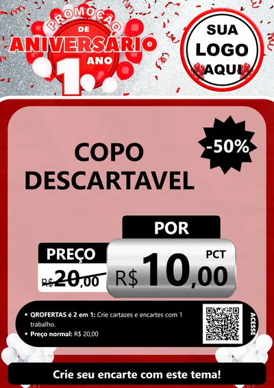 Modelo de Cartaz para Cartaz A4 Vertical com o tema Promoção de Aniversário - 1 Ano para Embalagens