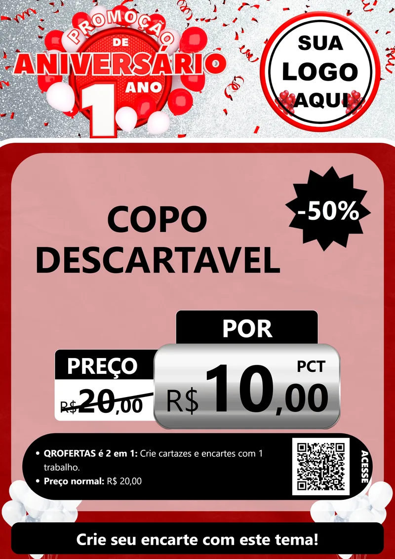 Modelo de Cartaz para Cartaz A4 Vertical com o tema Promoção de Aniversário - 1 Ano para Embalagens