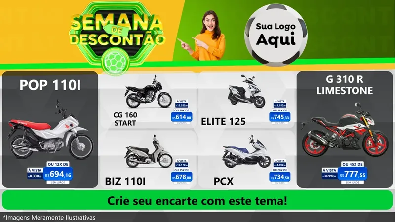 Modelo de TV para TV Horizontal com o tema Semana de Descontão - Copa para Concessionaria de Motos