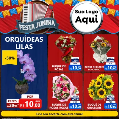 Modelo de Rede Social para Feed Facebook com o tema Festa Junina para Floricultura e jardim