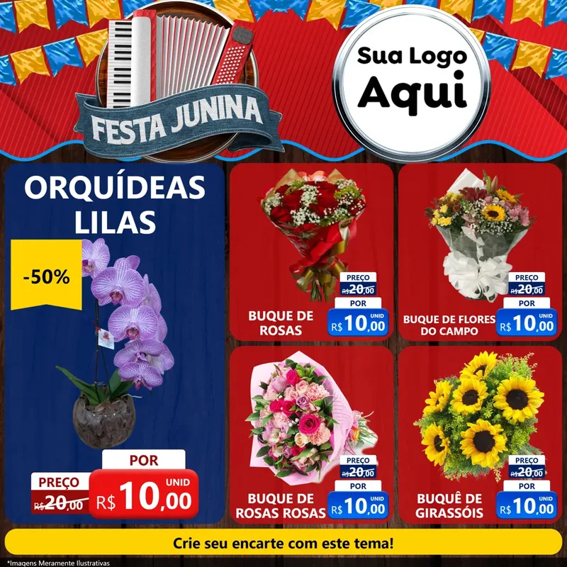 Modelo de Rede Social para Feed Facebook com o tema Festa Junina para Floricultura e jardim
