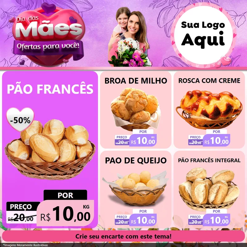 Modelo de Rede Social para Feed Facebook com o tema Dia das Mães Ofertas para Você! para Padaria