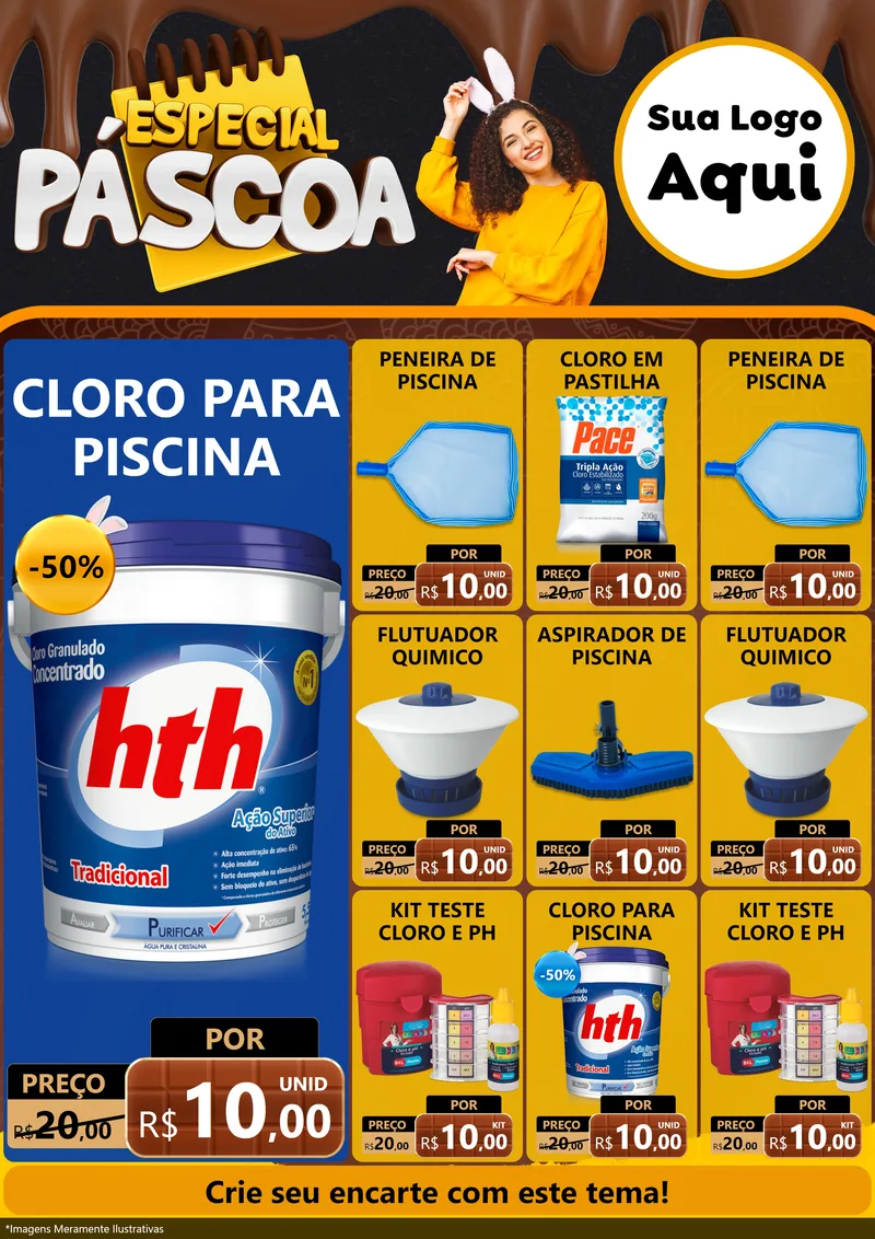 Modelo de Encarte para Encarte A4 Vertical com o tema Especial Páscoa para Produtos para Piscina