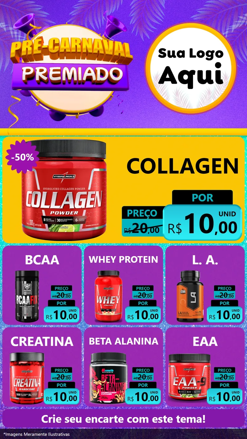Modelo de Rede Social para Stories com o tema Pré-Carnaval Premiado para Suplementos alimentares