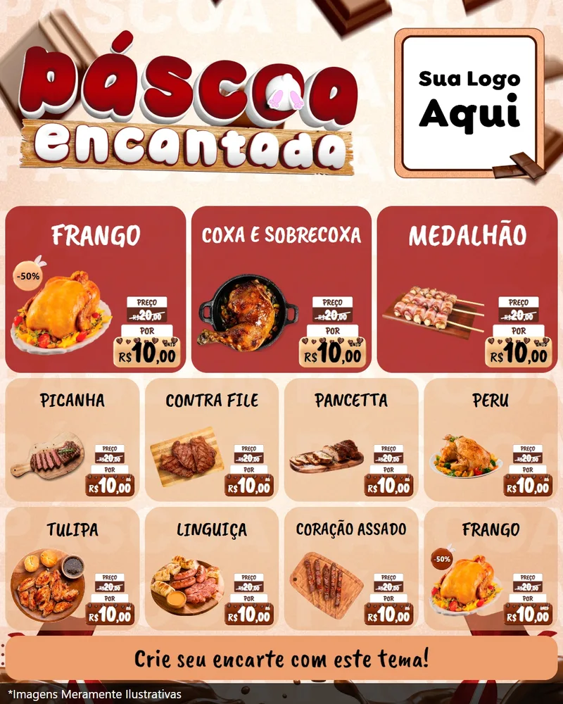 Modelo de Rede Social para Feed Instagram com o tema Páscoa Encantada para Assados