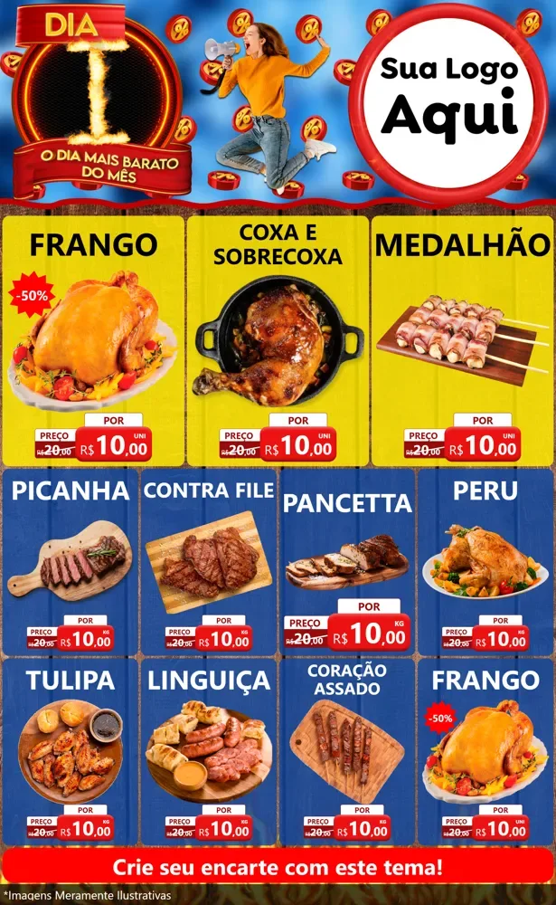 Modelo de Encarte para Encarte Grande com o tema Dia I - O Dia Mais Barato Do Mês para Assados