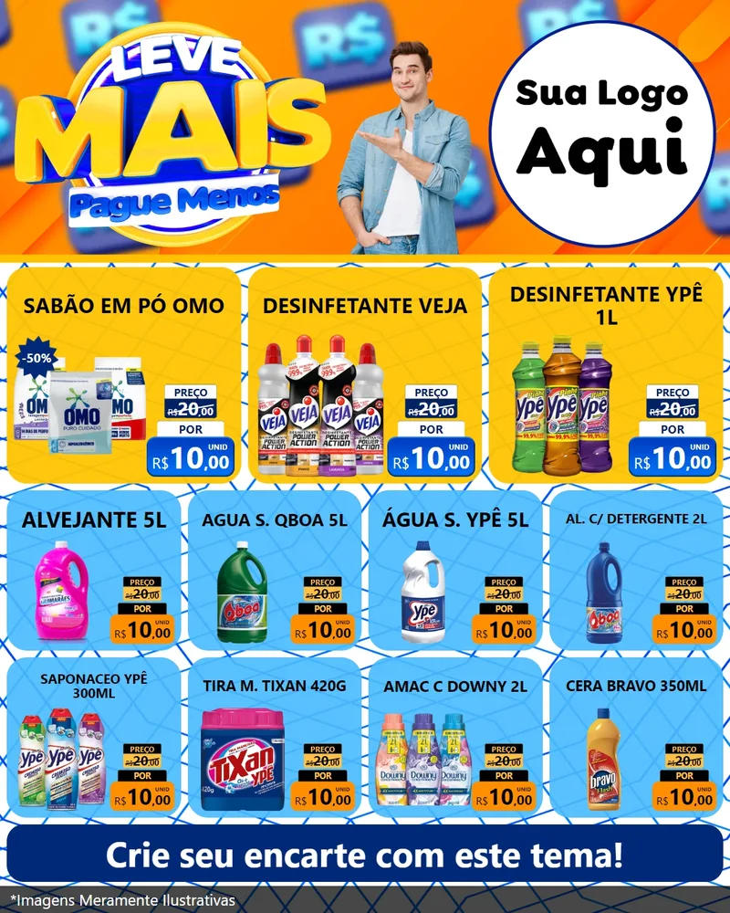 Modelo de Rede Social para Feed Instagram com o tema Leve Mais, Pague Menos para Produtos de Limpeza