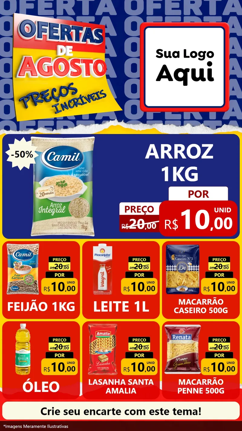 Modelo de Rede Social para Stories com o tema Ofertas de Agosto - Preços Incríveis para Supermercado