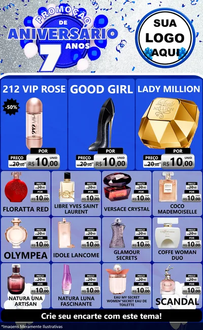 Modelo de Encarte para Encarte Grande com o tema Promoção de Aniversário - 7 Anos para Perfumes