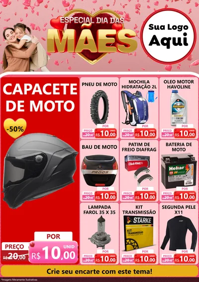 Modelo de Encarte para Encarte A4 Vertical com o tema Especial Dia Das Mães para Moto peças