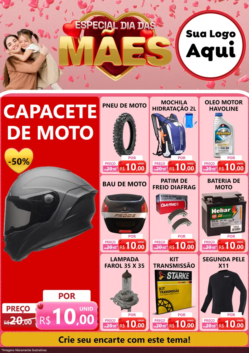 Modelo de Encarte para Encarte A4 Vertical com o tema Especial Dia Das Mães para Moto peças