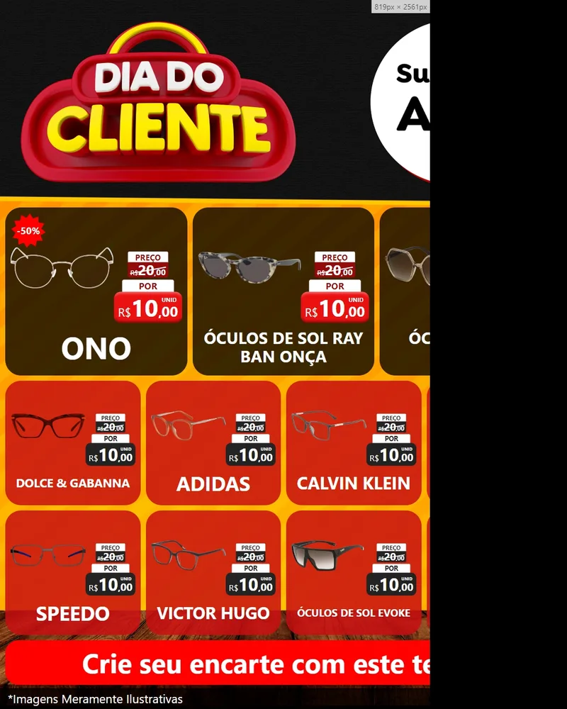 Modelo de Rede Social para Feed Instagram com o tema Dia do Cliente para Óticas