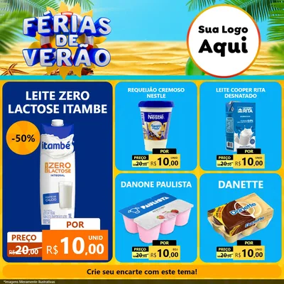 Modelo de Rede Social para Feed Facebook com o tema Férias de Verão para Frios e Laticínios