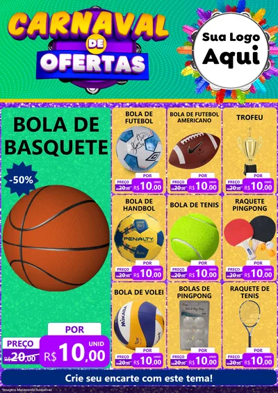 Modelo de Encarte para Encarte A4 Vertical com o tema Carnaval de Ofertas para Artigos Esportivos