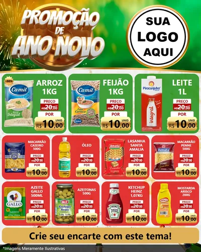 Modelo de Rede Social para Feed Instagram com o tema Promoção de Ano Novo para Supermercado