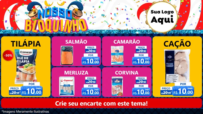 Modelo de TV para TV Horizontal com o tema Nosso Bloquinho para Peixaria