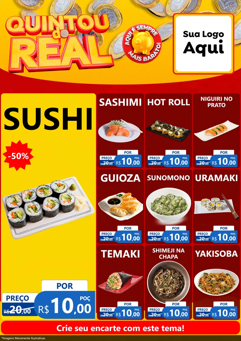 Modelo de Encarte para Encarte A4 Vertical com o tema Quintou do Real para Comida japonesa