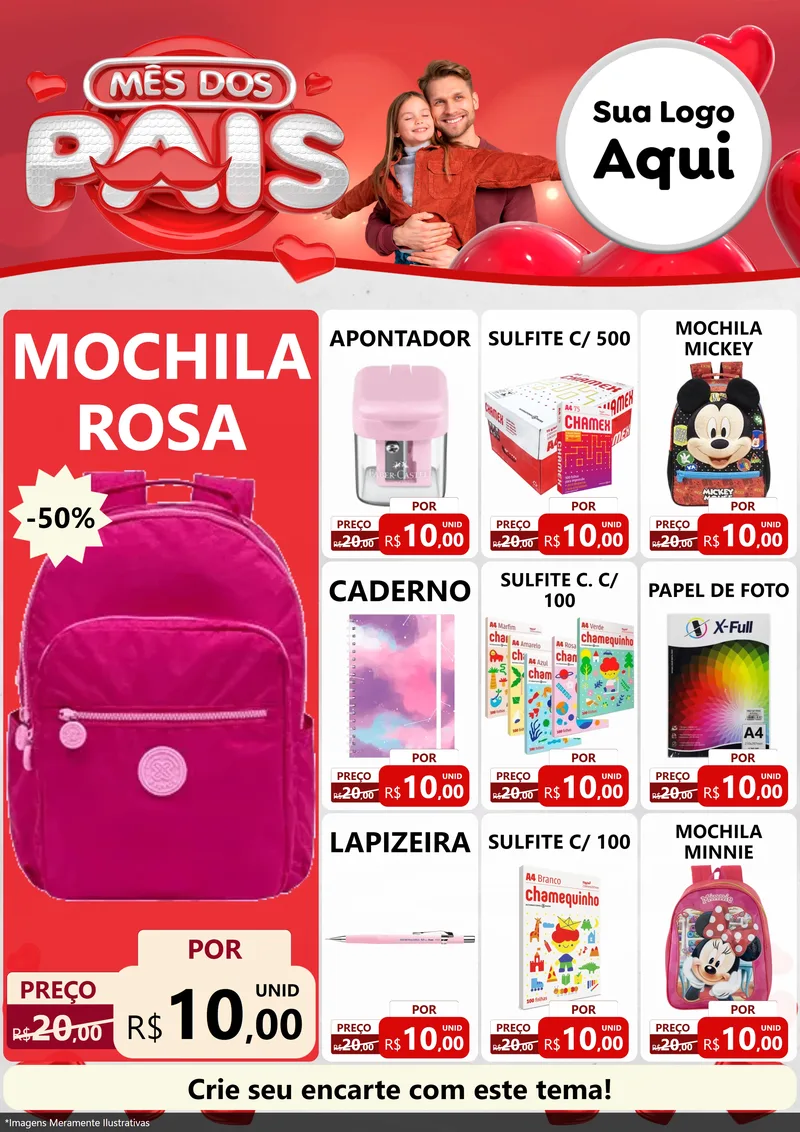 Modelo de Encarte para Encarte A4 Vertical com o tema Mês dos Pais para Papelaria