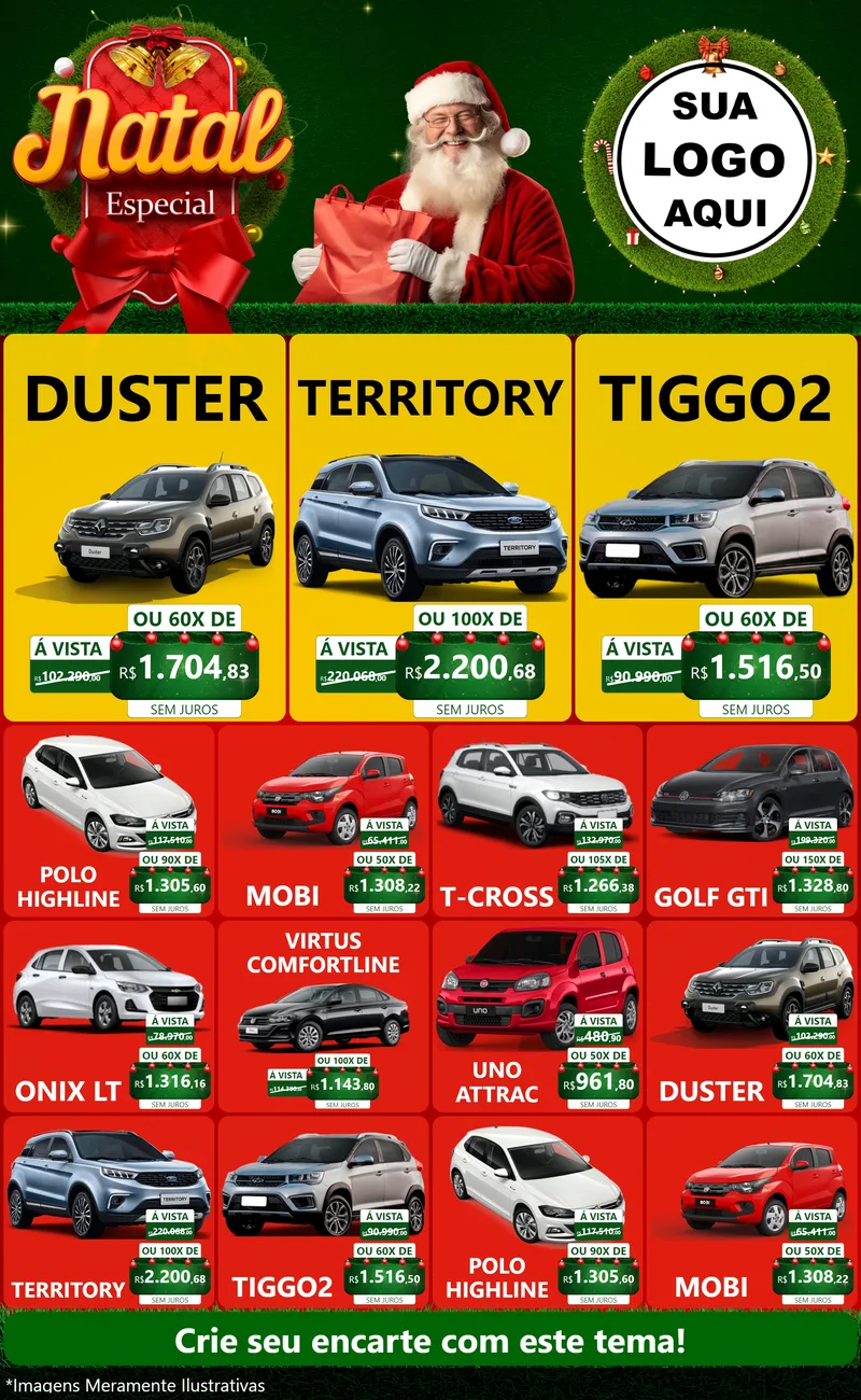 Modelo de Encarte para Encarte Grande com o tema Natal Especial para Concessionaria de Carros