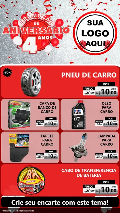 Modelo de TV para TV Vertical com o tema Promoção de Aniversário - 4 Anos para Auto peças