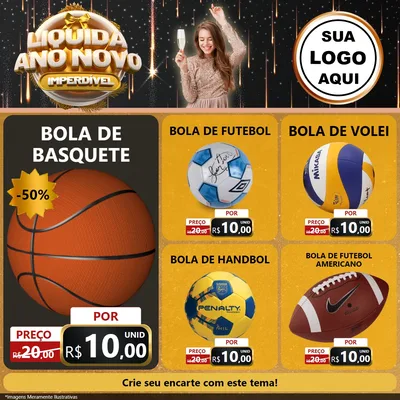 Modelo de Rede Social para Feed Facebook com o tema Liquida Ano Novo Imperdível para Artigos Esportivos