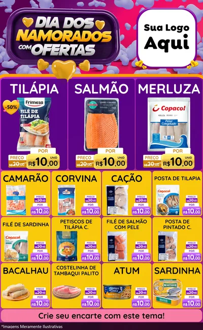 Modelo de Encarte para Encarte Grande com o tema Dia Dos Namorados Com Ofertas para Peixaria