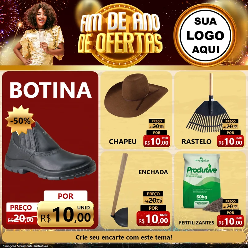 Modelo de Rede Social para Feed Facebook com o tema Fim de Ano de Ofertas para Agropecuária