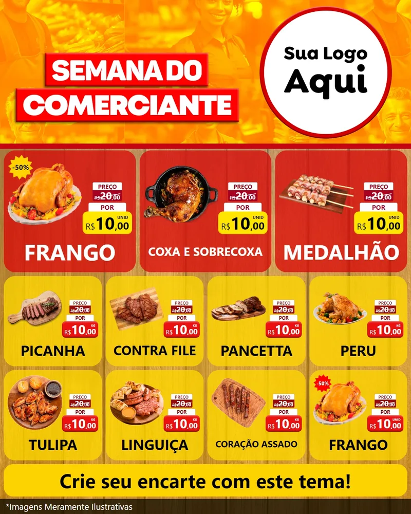 Modelo de Rede Social para Feed Instagram com o tema Semana do Comerciante para Assados