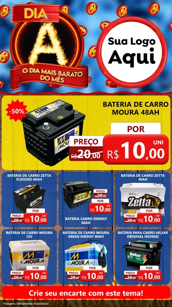 Modelo de Rede Social para Stories com o tema Dia A - O Dia Mais Barato Do Mês para Baterias Elétricas