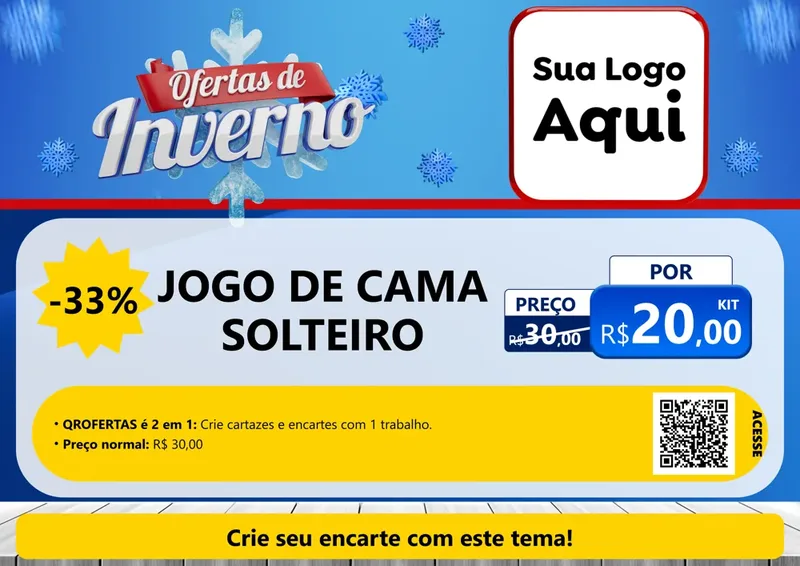 Modelo de Cartaz para Cartaz A4 Horizontal com o tema Ofertas de Inverno para Cama, Mesa e Banho