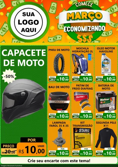 Modelo de Encarte para Encarte A4 Vertical com o tema Comece Março Economizando para Moto peças