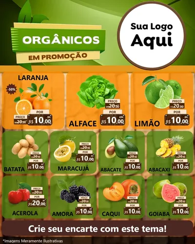 Modelo de Rede Social para Feed Instagram com o tema Orgânicos em Promoção para Hortifrúti