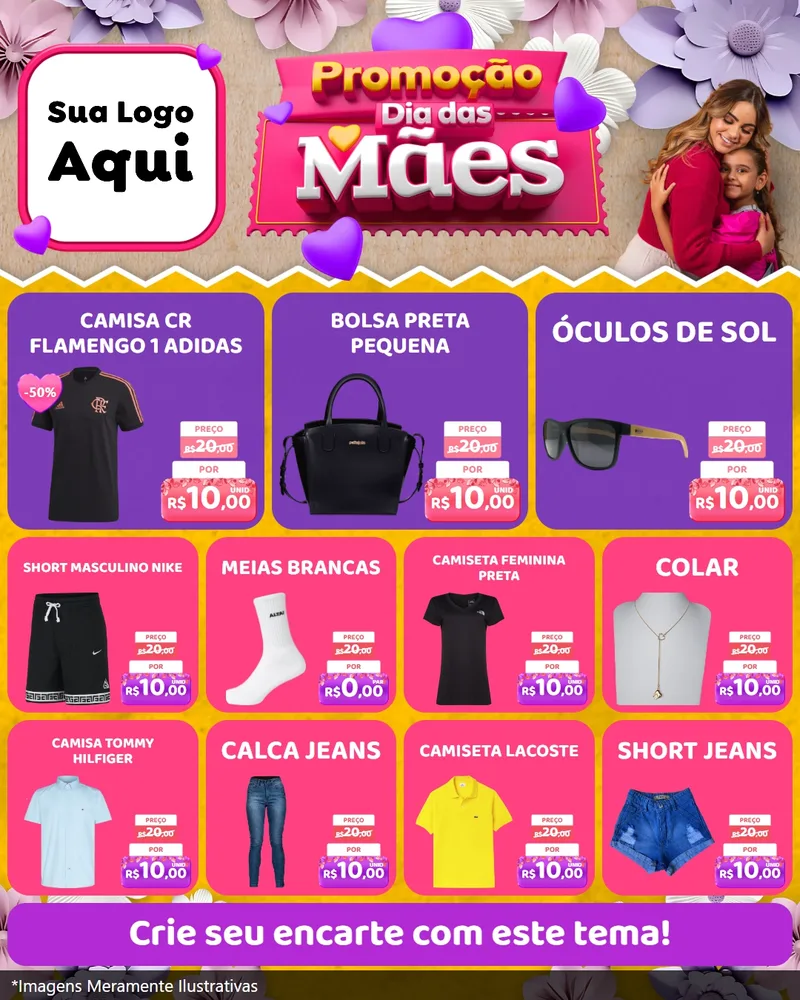 Modelo de Rede Social para Feed Instagram com o tema Promoção Dia das Mães para Roupas e acessórios
