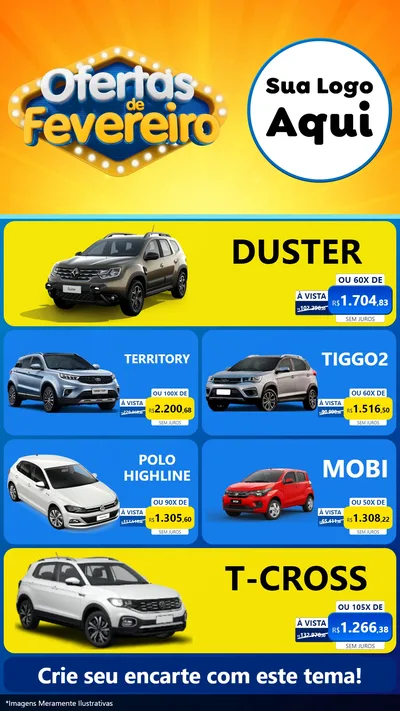 Modelo de TV para TV Vertical com o tema Ofertas de Fevereiro para Concessionaria de Carros