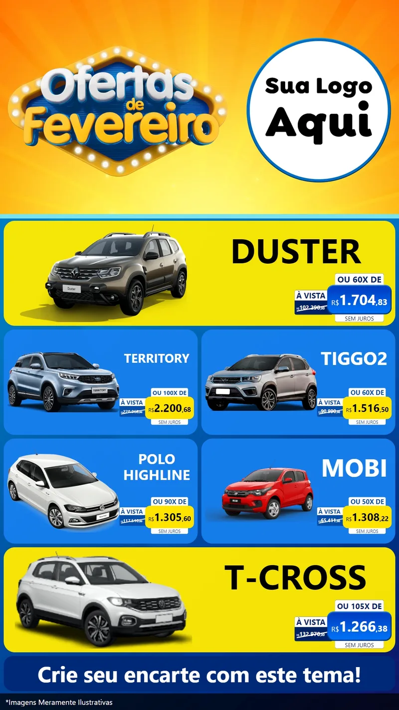 Modelo de TV para TV Vertical com o tema Ofertas de Fevereiro para Concessionaria de Carros