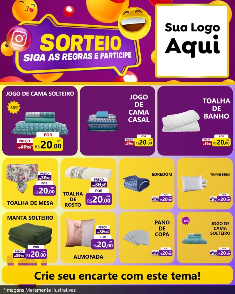 Modelo de Rede Social para Feed Instagram com o tema Sorteio para Cama, Mesa e Banho