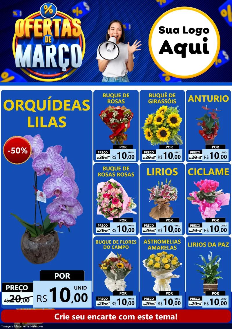 Modelo de Encarte para Encarte A4 Vertical com o tema Ofertas de Março para Floricultura e jardim
