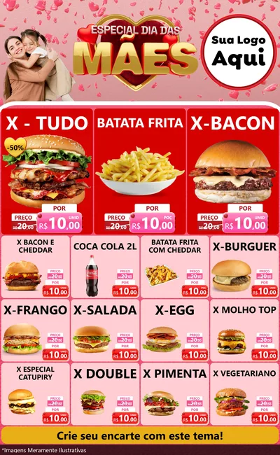 Modelo de Encarte para Encarte Grande com o tema Especial Dia Das Mães para Hamburgueria