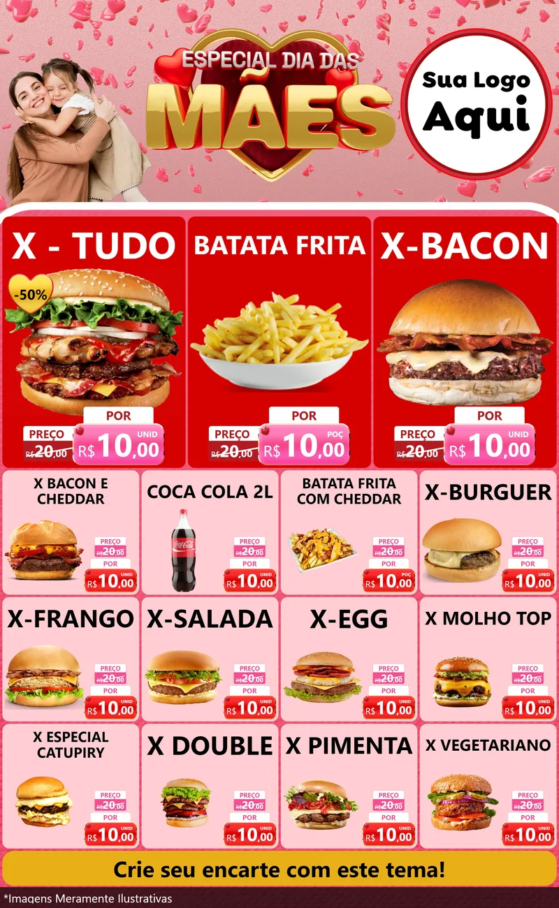 Modelo de Encarte para Encarte Grande com o tema Especial Dia Das Mães para Hamburgueria