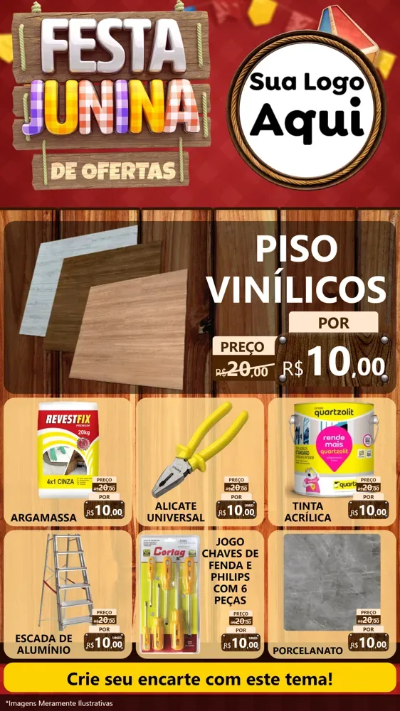 Modelo de Rede Social para Stories com o tema Festa Junina de Ofertas para Material para Construção