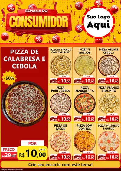 Modelo de Encarte para Encarte A4 Vertical com o tema Semana do Consumidor para Pizzaria