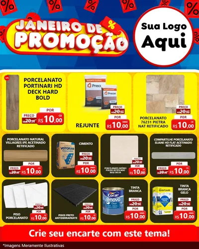 Modelo de Rede Social para Feed Instagram com o tema Janeiro de Promoção para Pisos e revestimentos