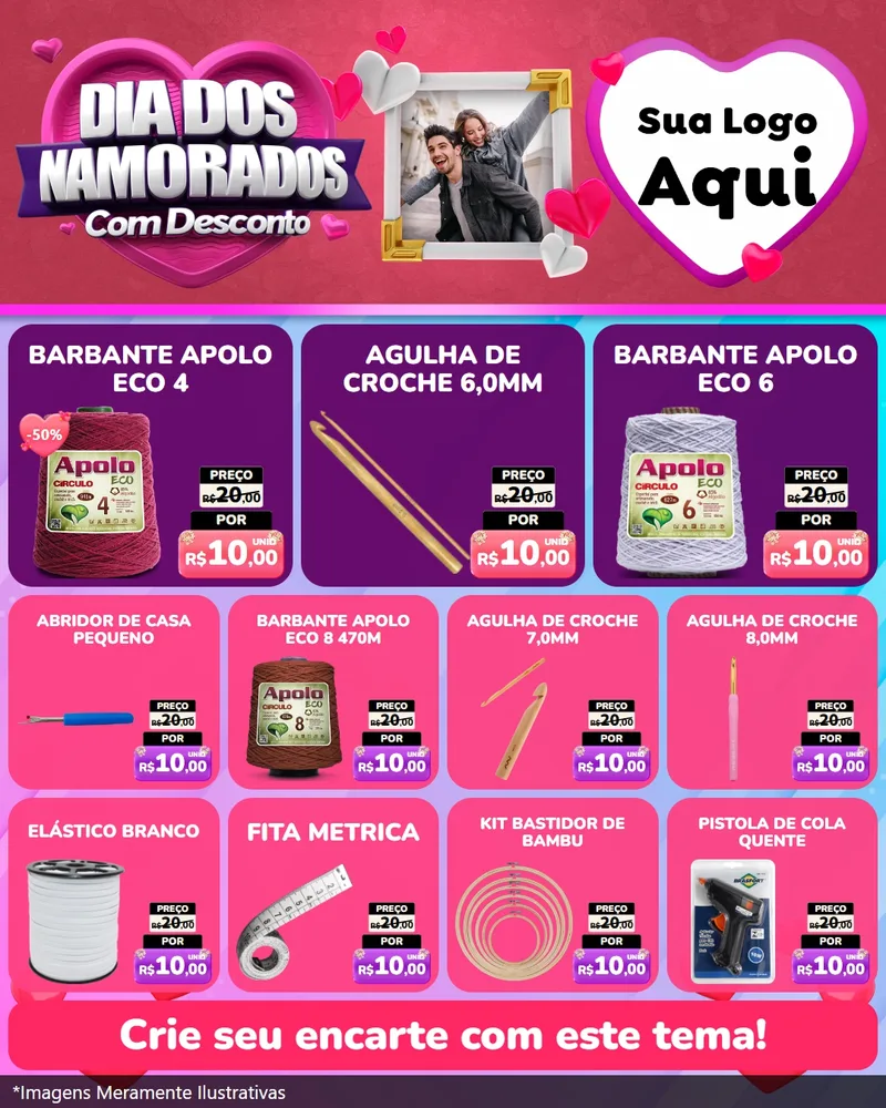Modelo de Rede Social para Feed Instagram com o tema Dia Dos Namorados Com Desconto para Armarinho e Aviamentos