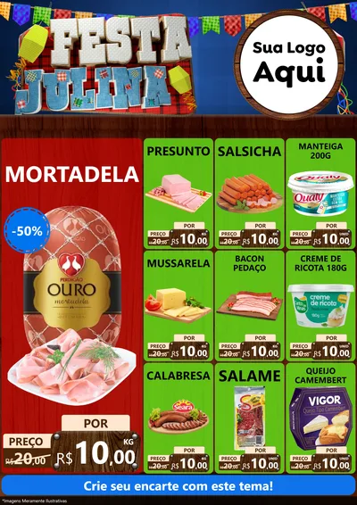 Modelo de Encarte para Encarte A4 Vertical com o tema Festa Julina para Frios e Laticínios