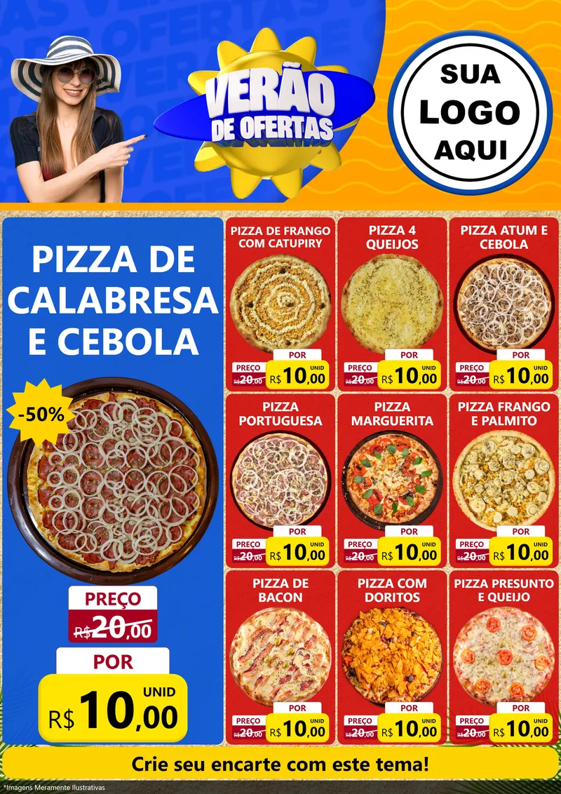 Modelo de Encarte para Encarte A4 Vertical com o tema Verão de Ofertas para Pizzaria