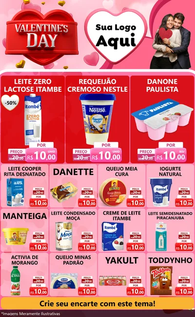 Modelo de Encarte para Encarte Grande com o tema Valentine's Day para Frios e Laticínios