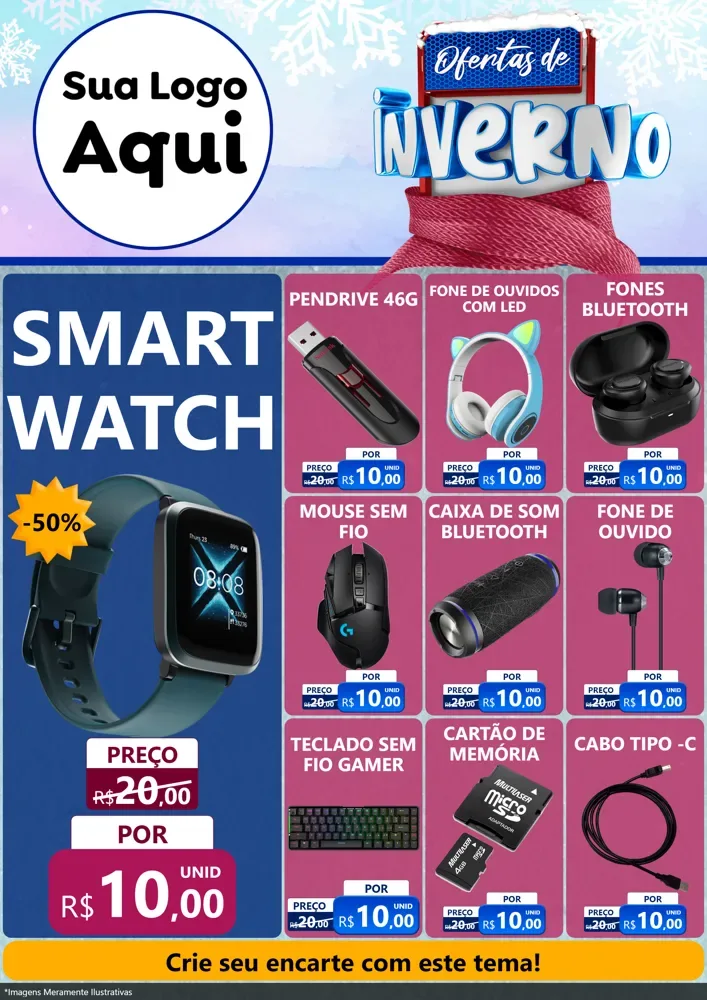 Modelo de Encarte para Encarte A4 Vertical com o tema Ofertas de Inverno para Informática