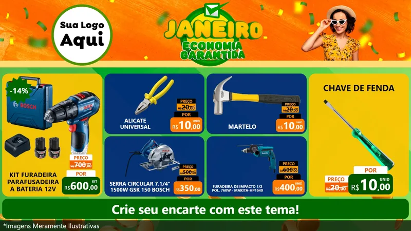 Modelo de TV para TV Horizontal com o tema Janeiro - Economia Garantida para Maquinas e Ferramentas