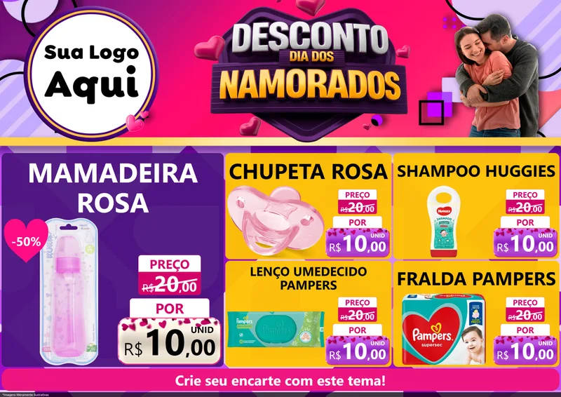 Modelo de Encarte para Encarte A4 Horizontal com o tema Desconto Dia dos Namorados para Bebês
