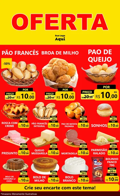 Modelo de Encarte para Encarte Grande com o tema OFERTA - Vermelho Cartaz para Padaria